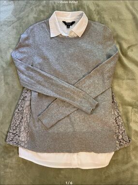 Simply Vera Vera Wang Layered Lace Sweater/blouse in Light Gray. Size S
